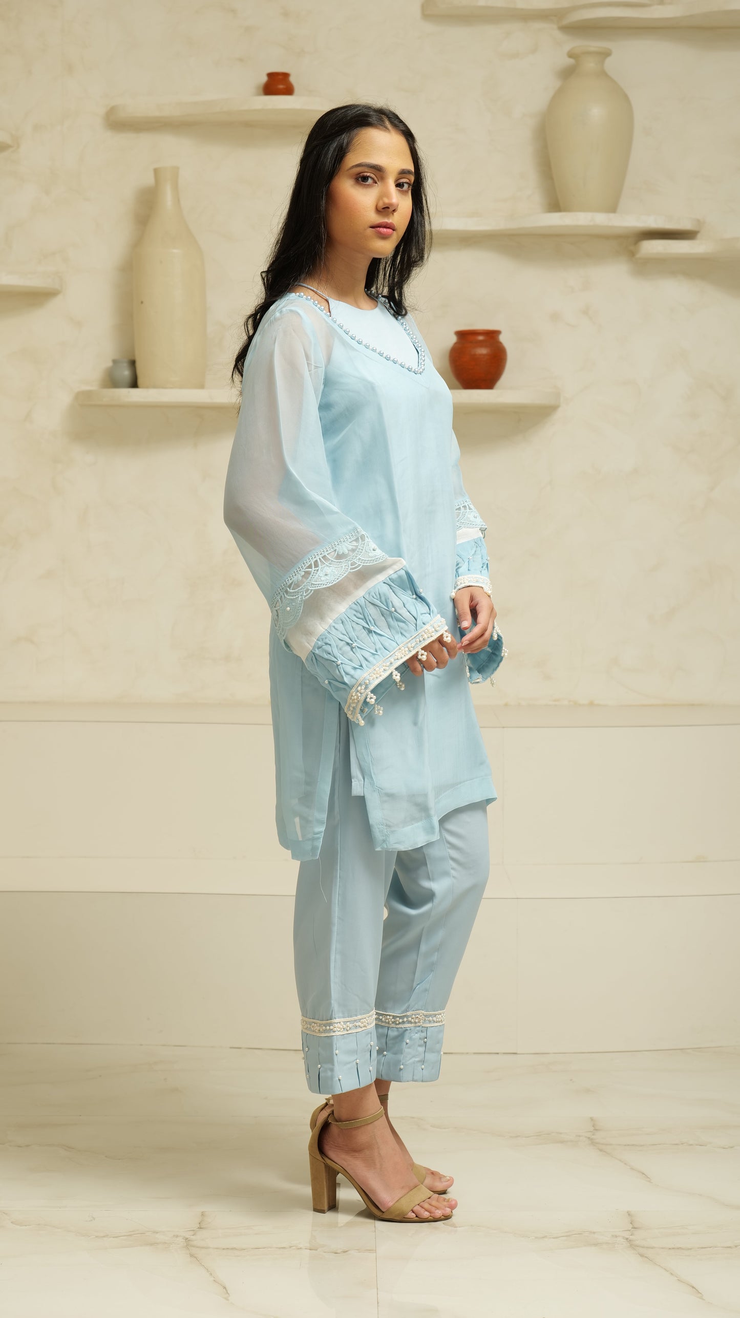 MEHNOOR WHIPSY BLUE ORGANZA SET