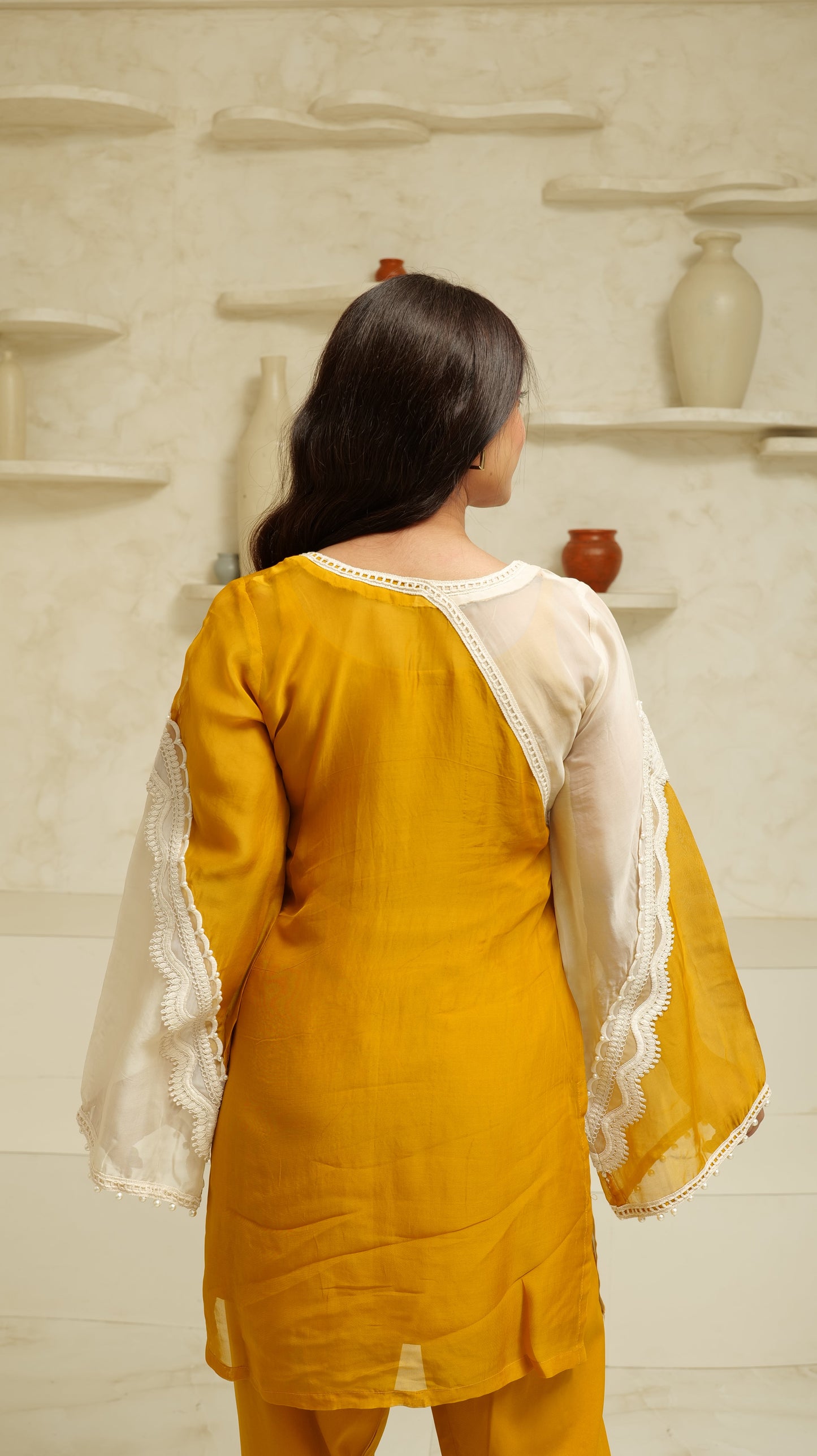 MEHNOOR SPICY MUSTARD ORGANZA SET