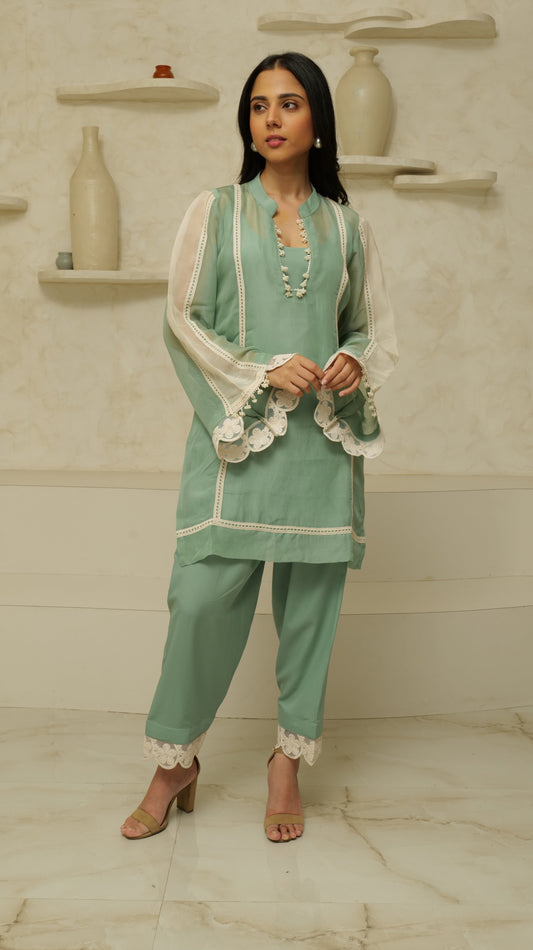 MEHNOOR SAGE GREEN ORGANZA SET