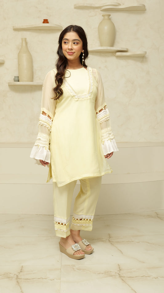 MEHNOOR LIME YELLOW ORGANZA SET