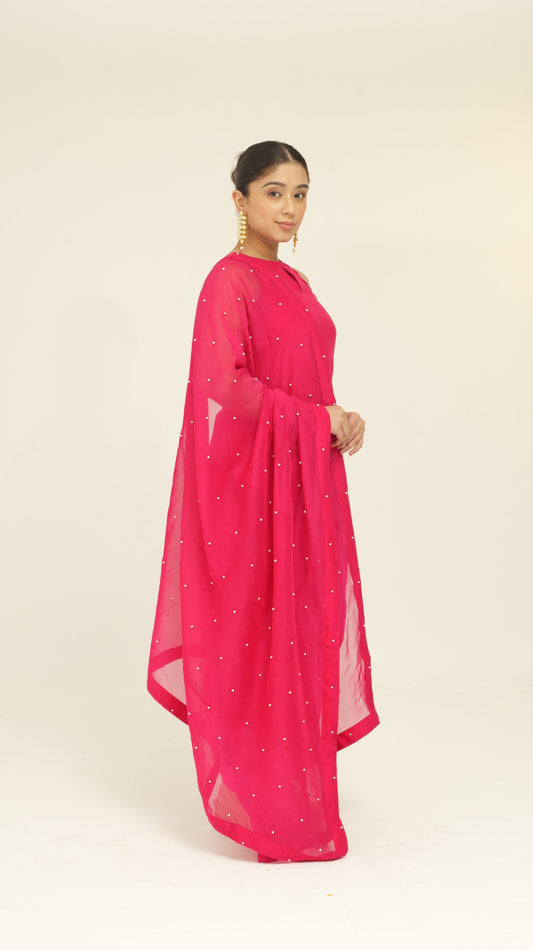 Chamak Magenta organza set