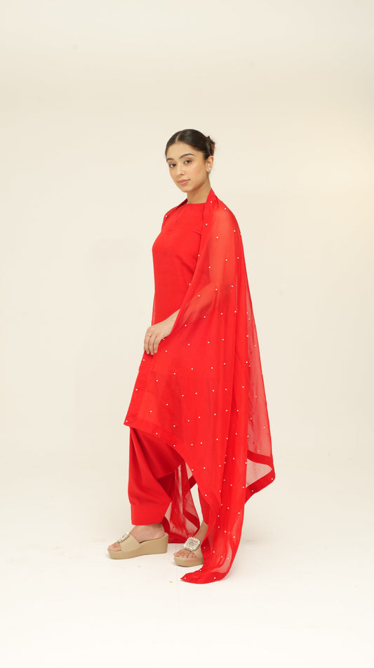 Chamak Red organza set