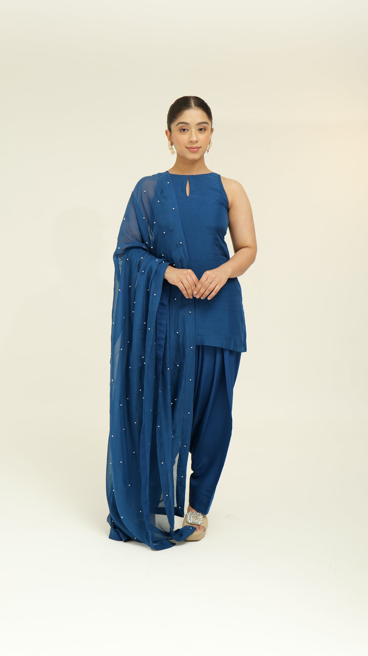 Chamak Navy blue organza set