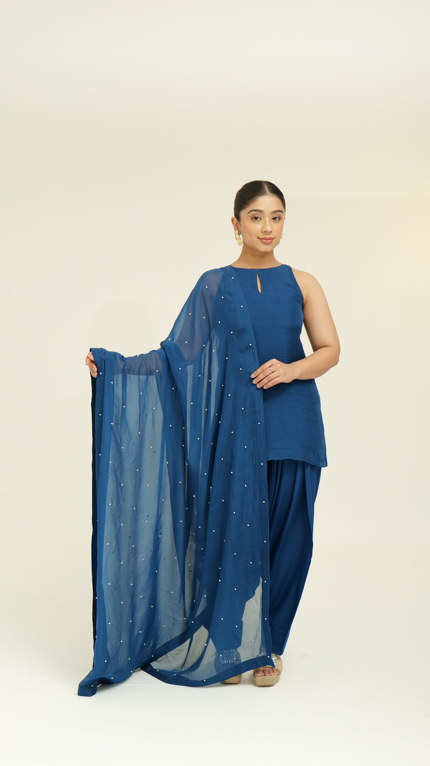 Chamak Navy blue organza set