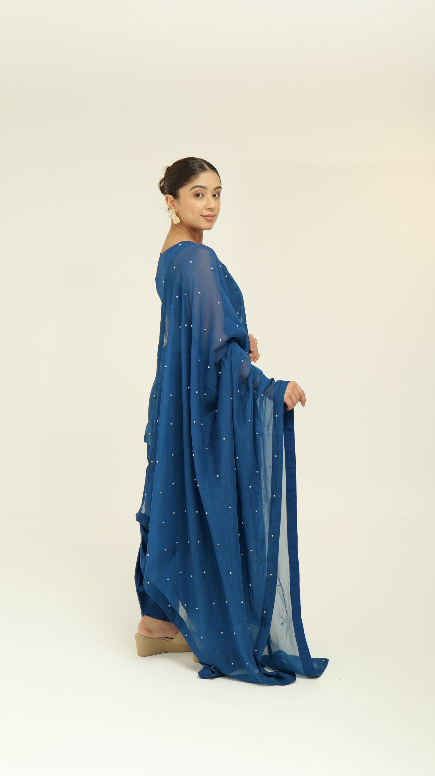 Chamak Navy blue organza set