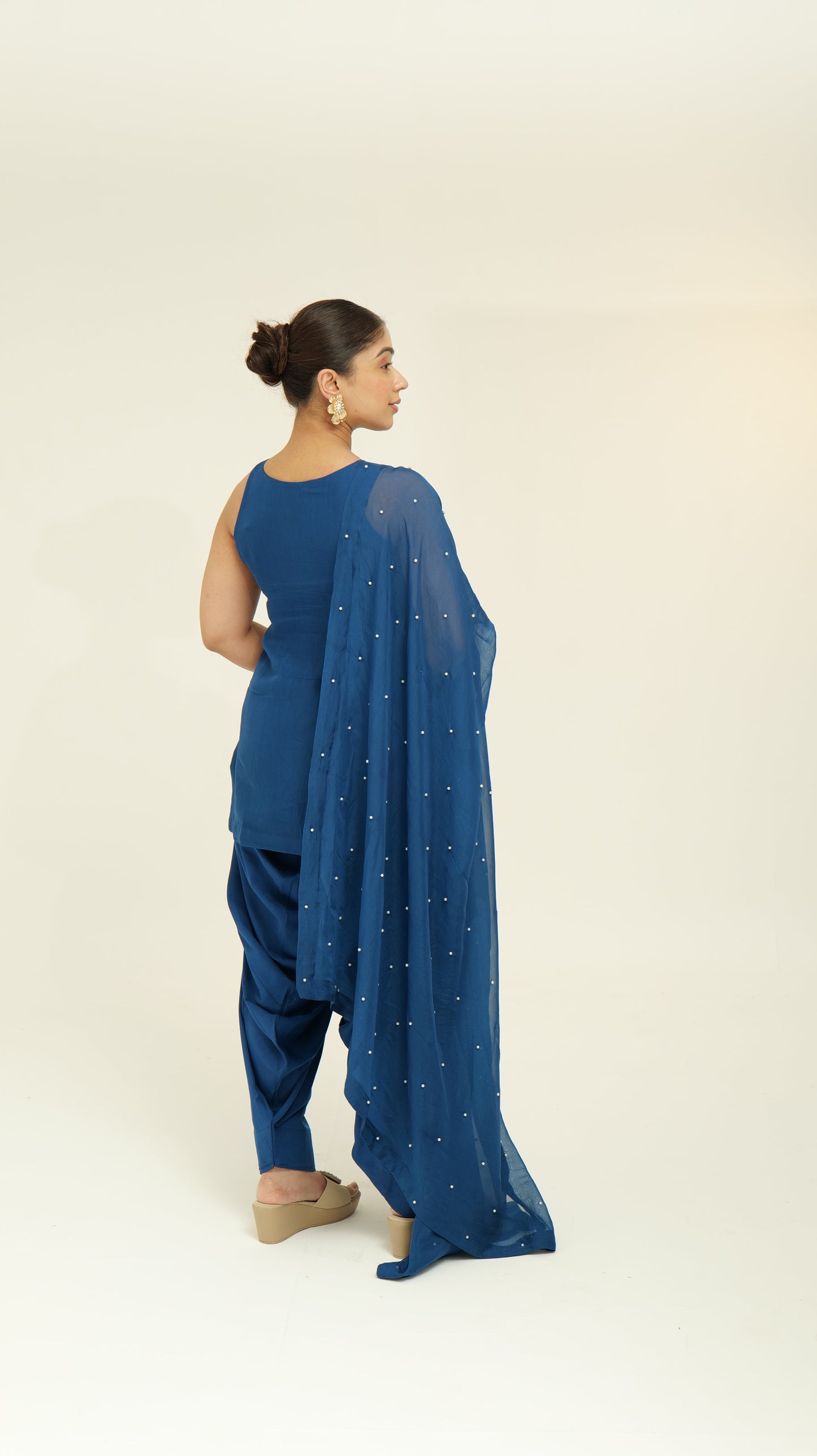Chamak Navy blue organza set