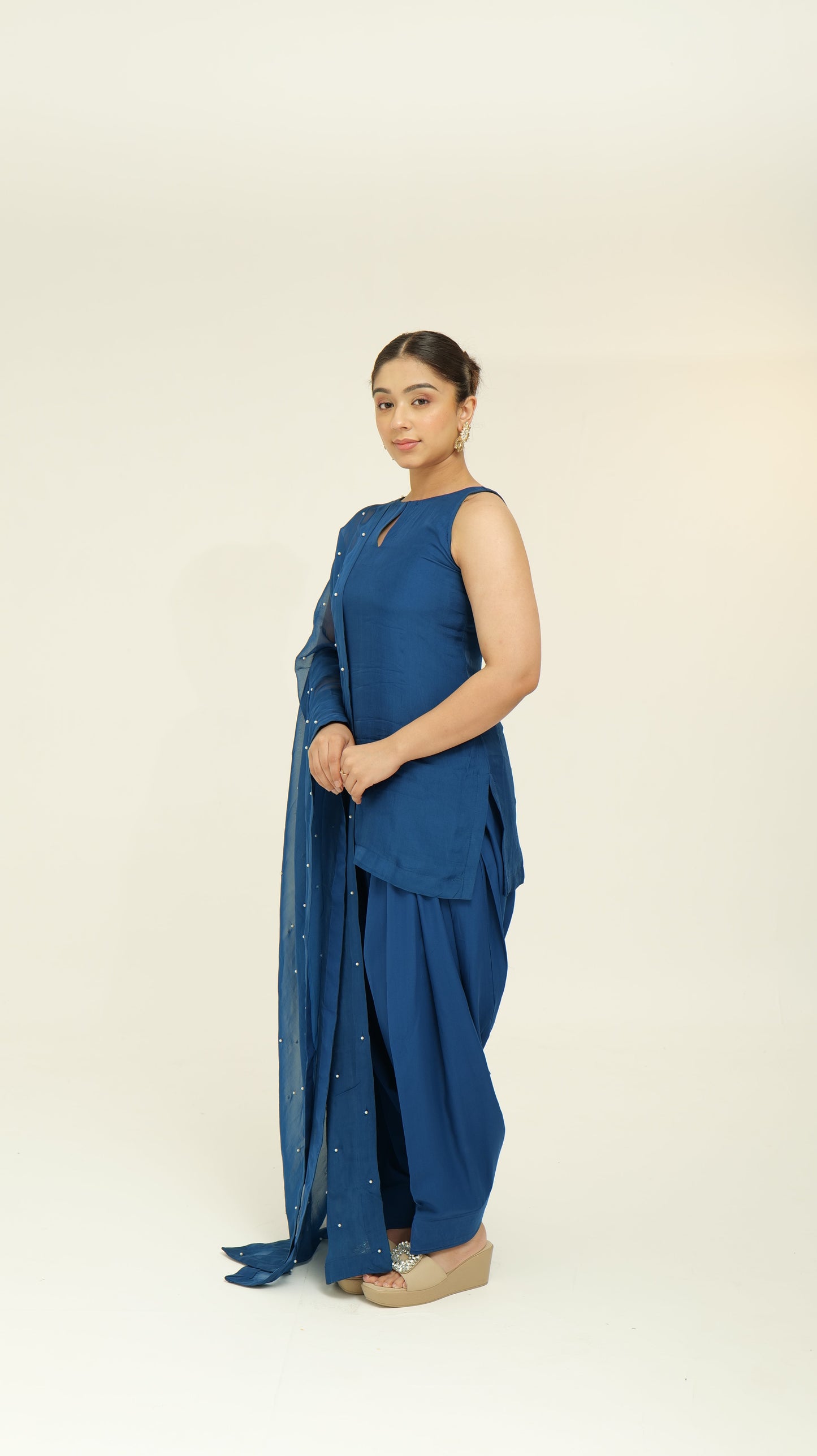Chamak Navy blue organza set