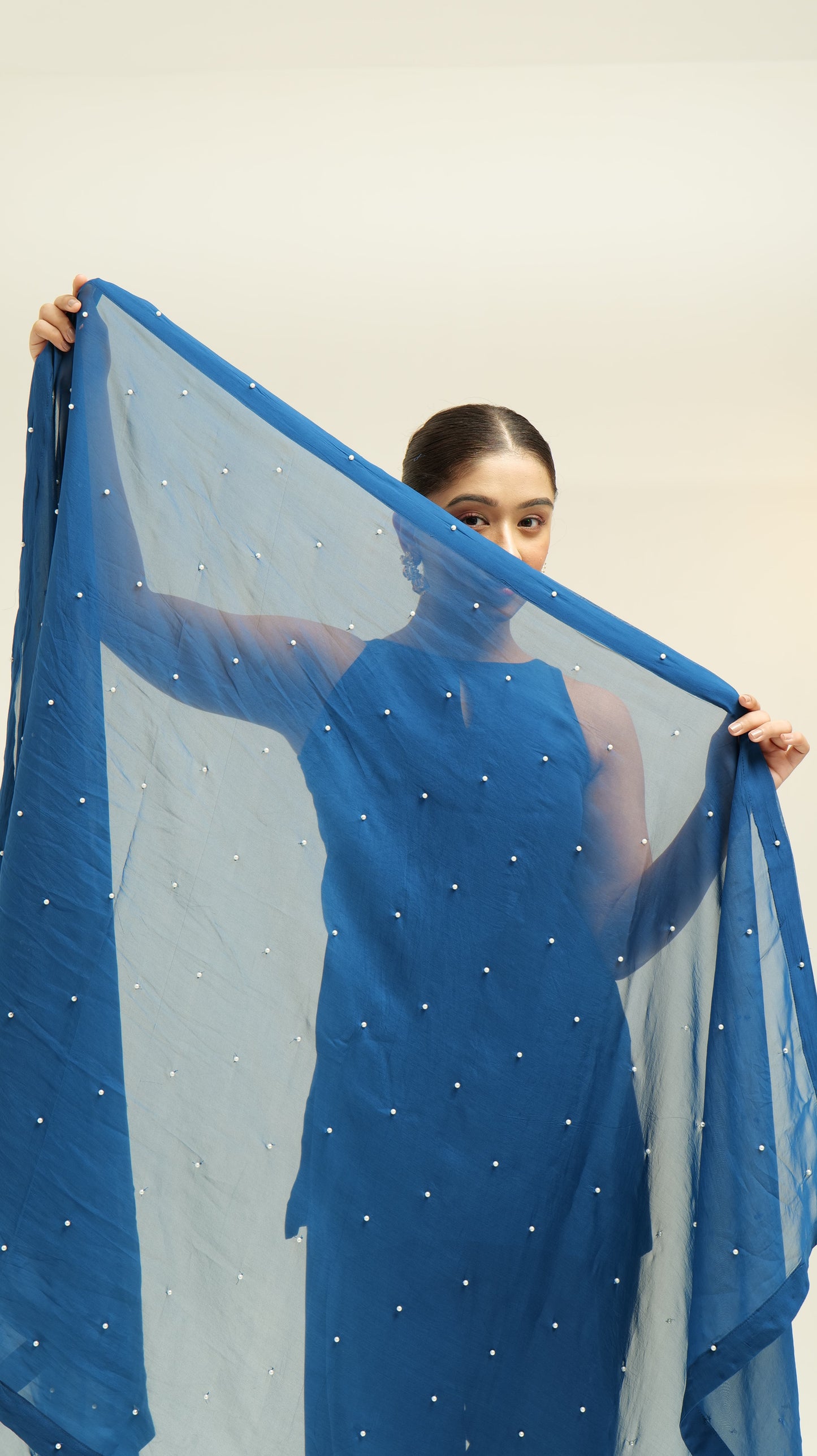 Chamak Navy blue organza set
