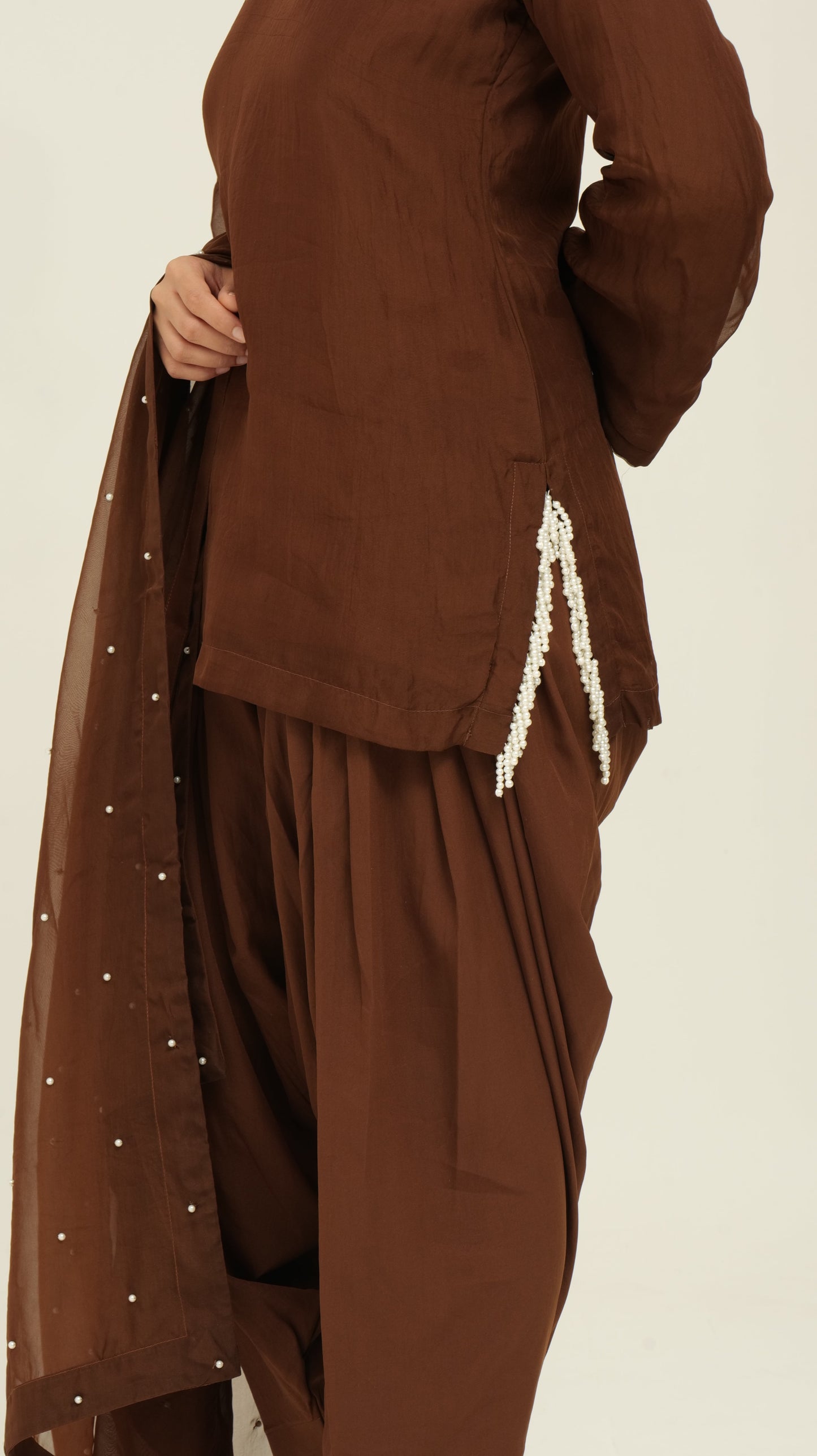 Chamak Chocolate brown organza set