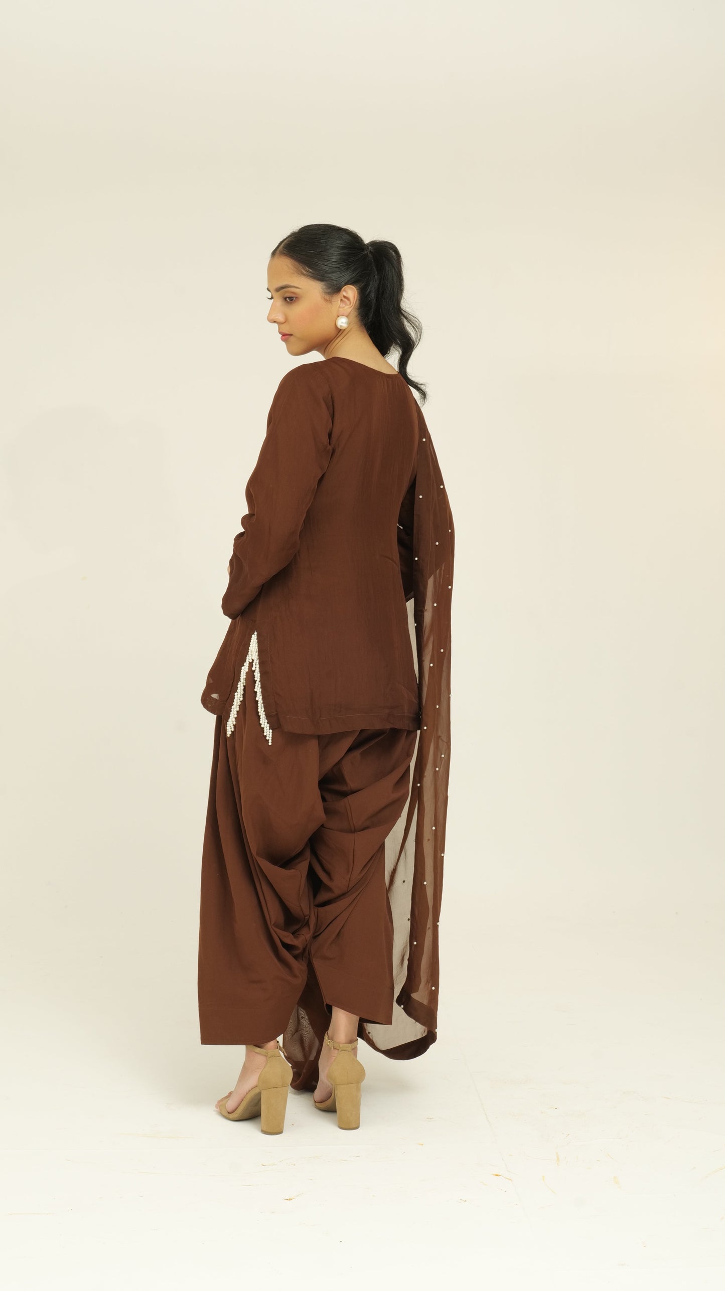 Chamak Chocolate brown organza set