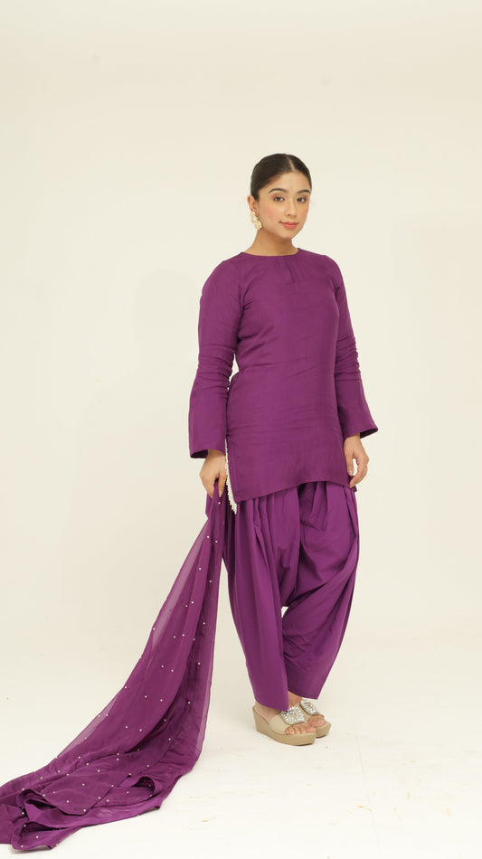 Chamak Purple organza set