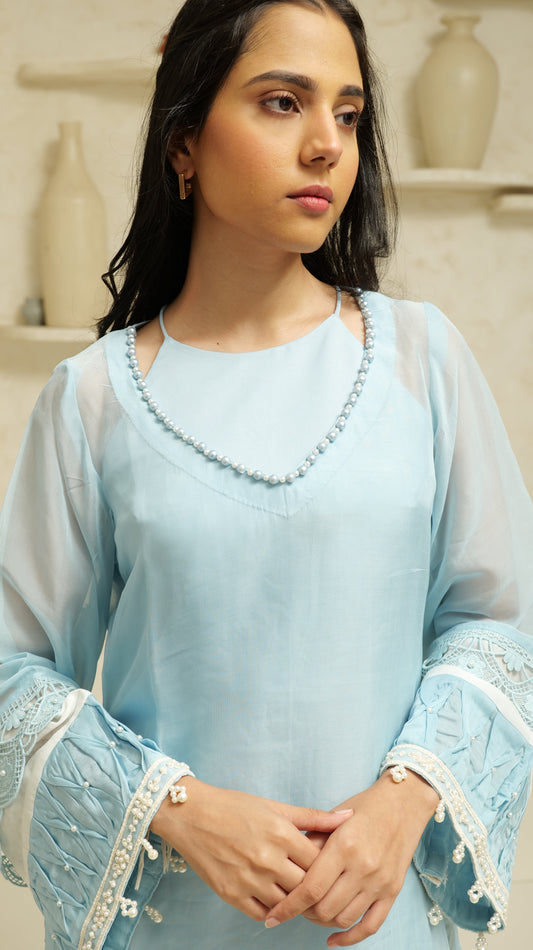 MEHNOOR WHIPSY BLUE ORGANZA SET