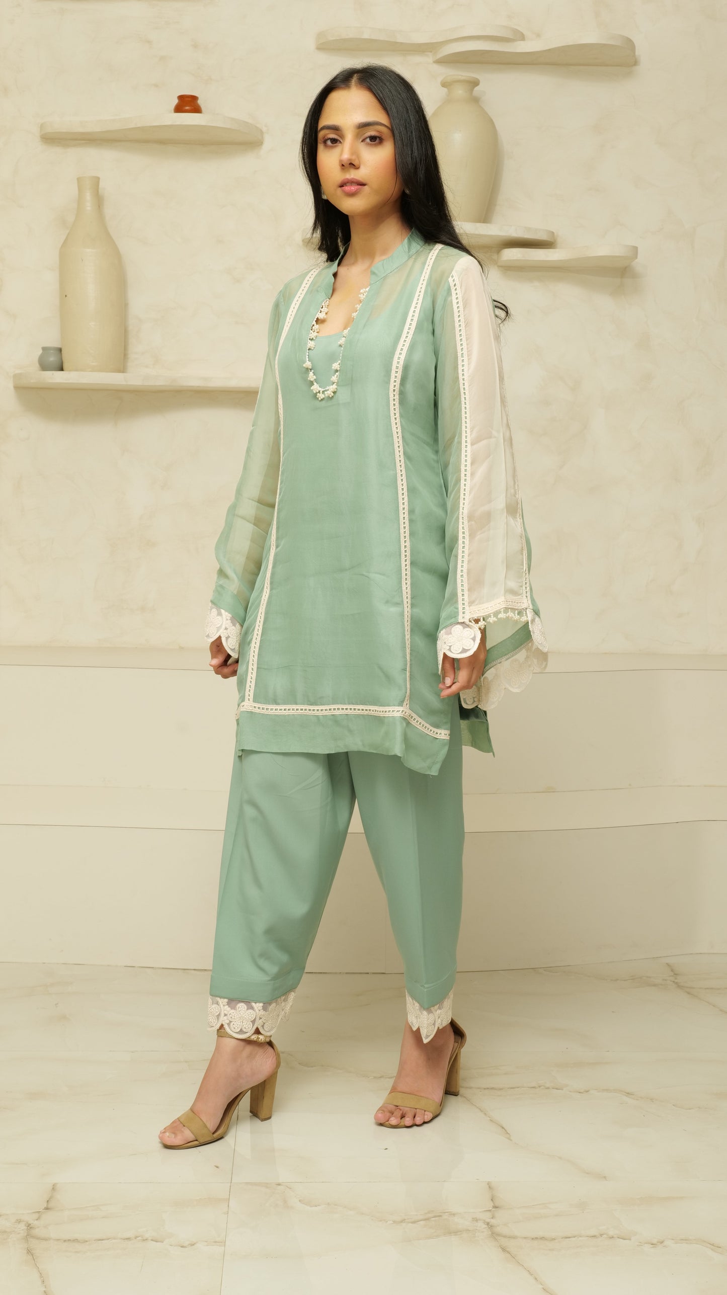 MEHNOOR SAGE GREEN ORGANZA SET