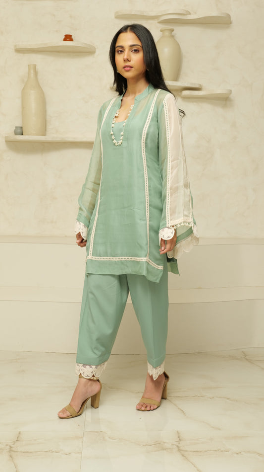 MEHNOOR SAGE GREEN ORGANZA SET