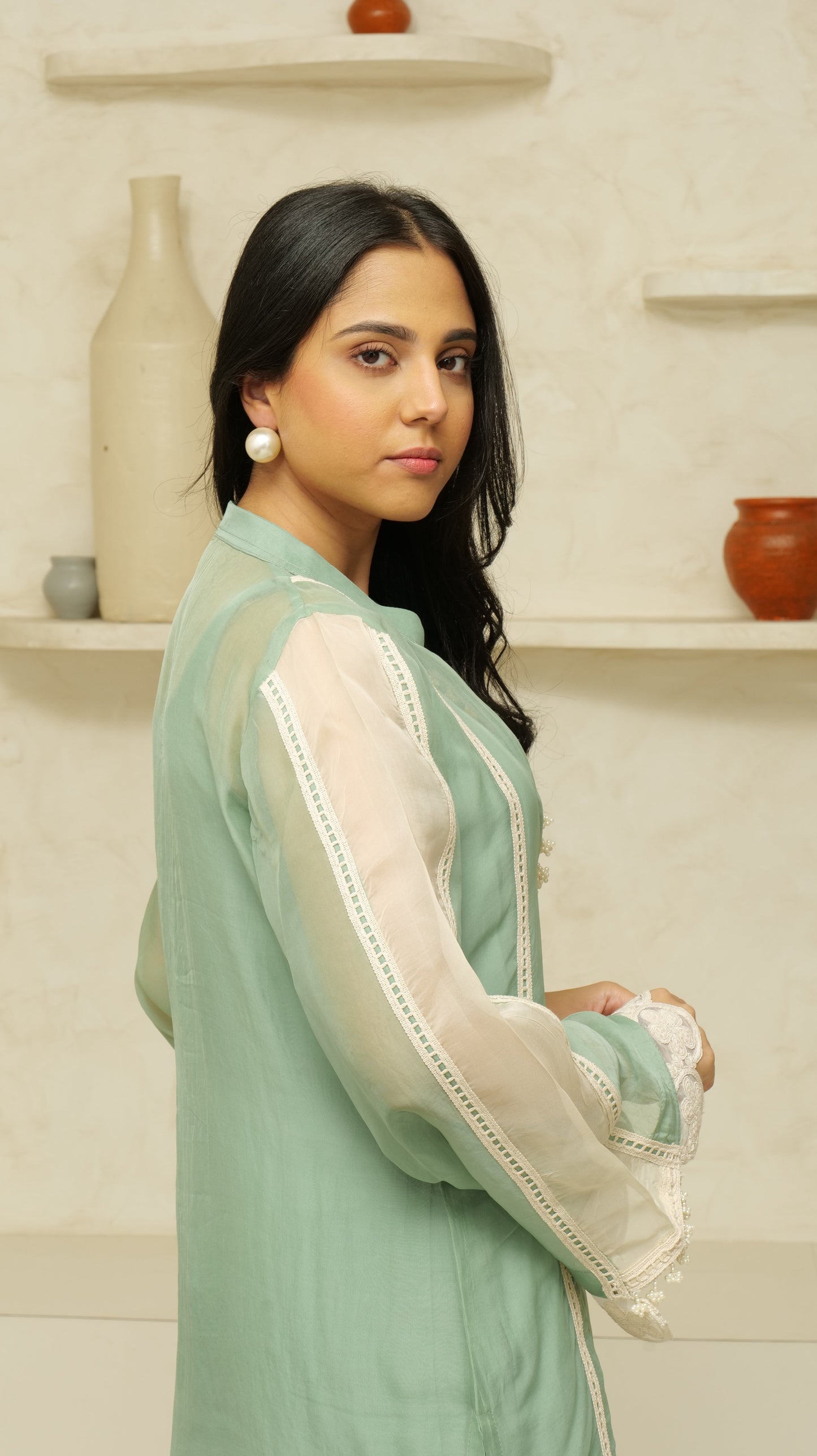 MEHNOOR SAGE GREEN ORGANZA SET