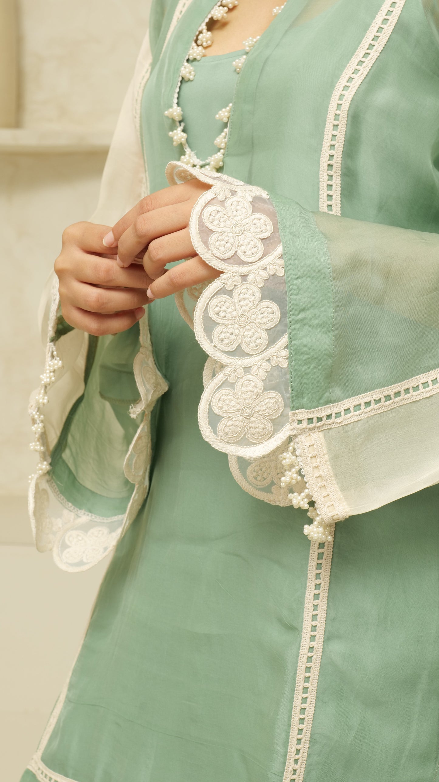 MEHNOOR SAGE GREEN ORGANZA SET