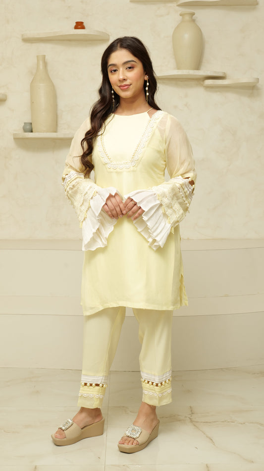 MEHNOOR LIME YELLOW ORGANZA SET