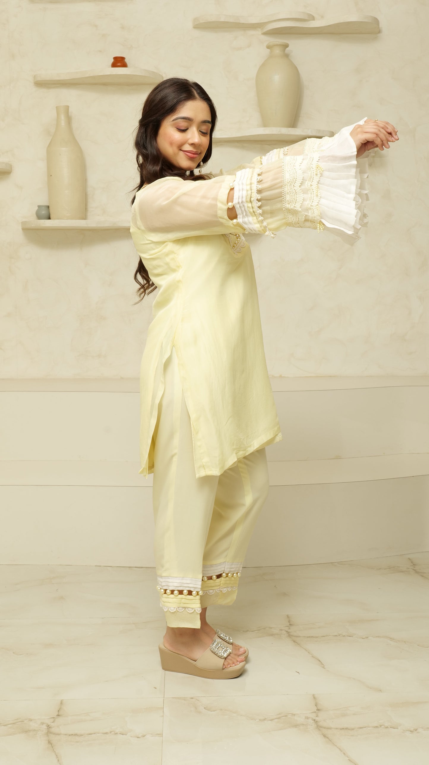 MEHNOOR LIME YELLOW ORGANZA SET