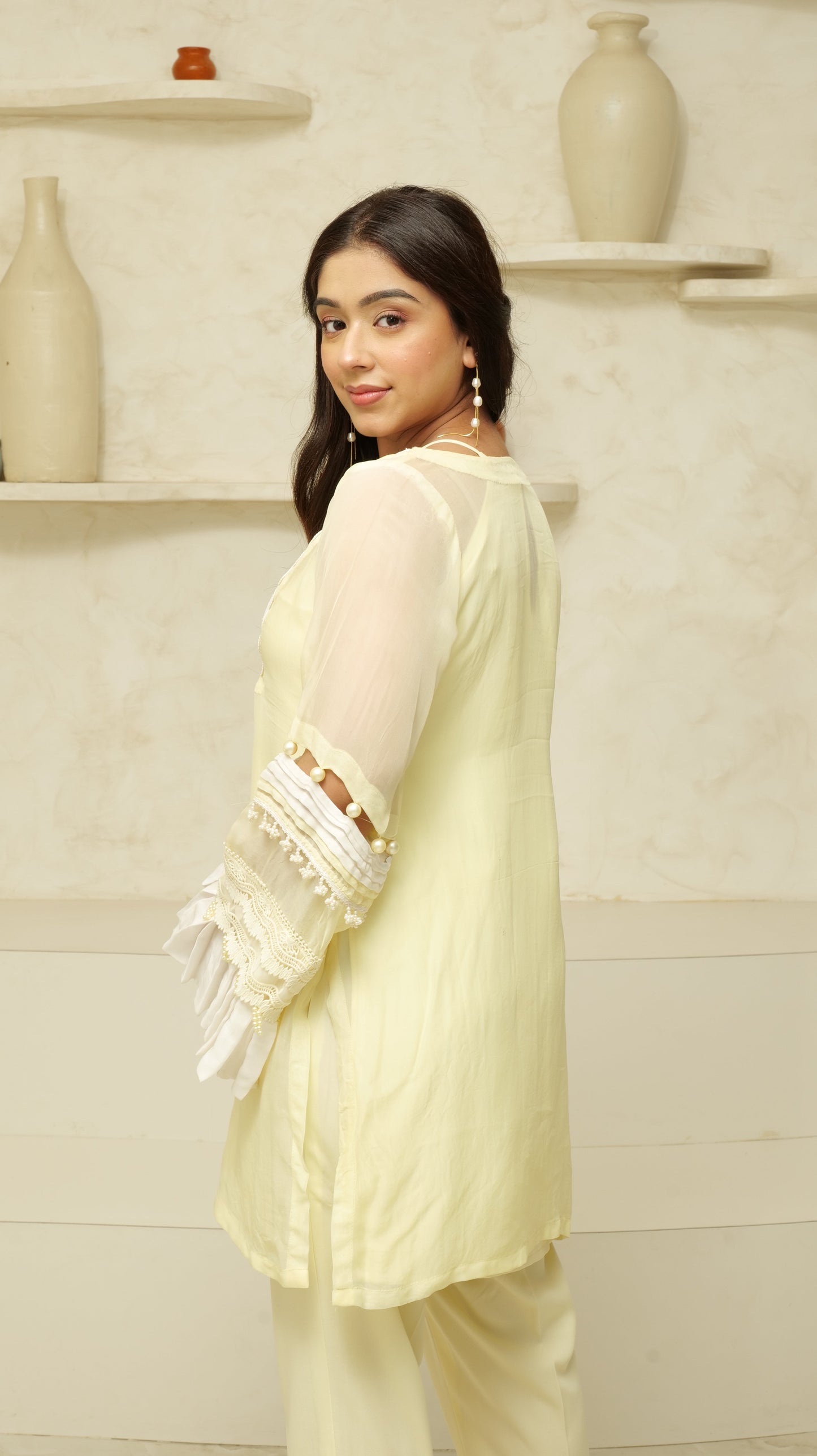 MEHNOOR LIME YELLOW ORGANZA SET