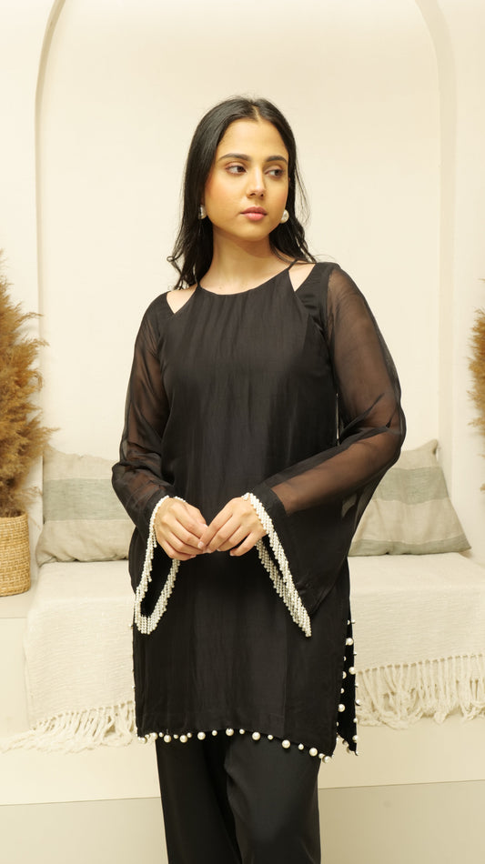 MEHNOOR NOIR BLACK ORGANZA SET