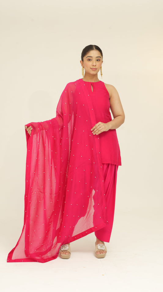 Chamak Magenta organza set