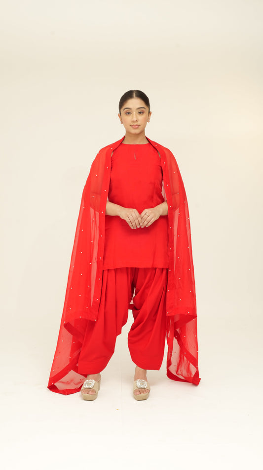 Chamak Red organza set