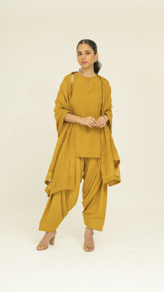 Chamak Dirty Yellow organza set