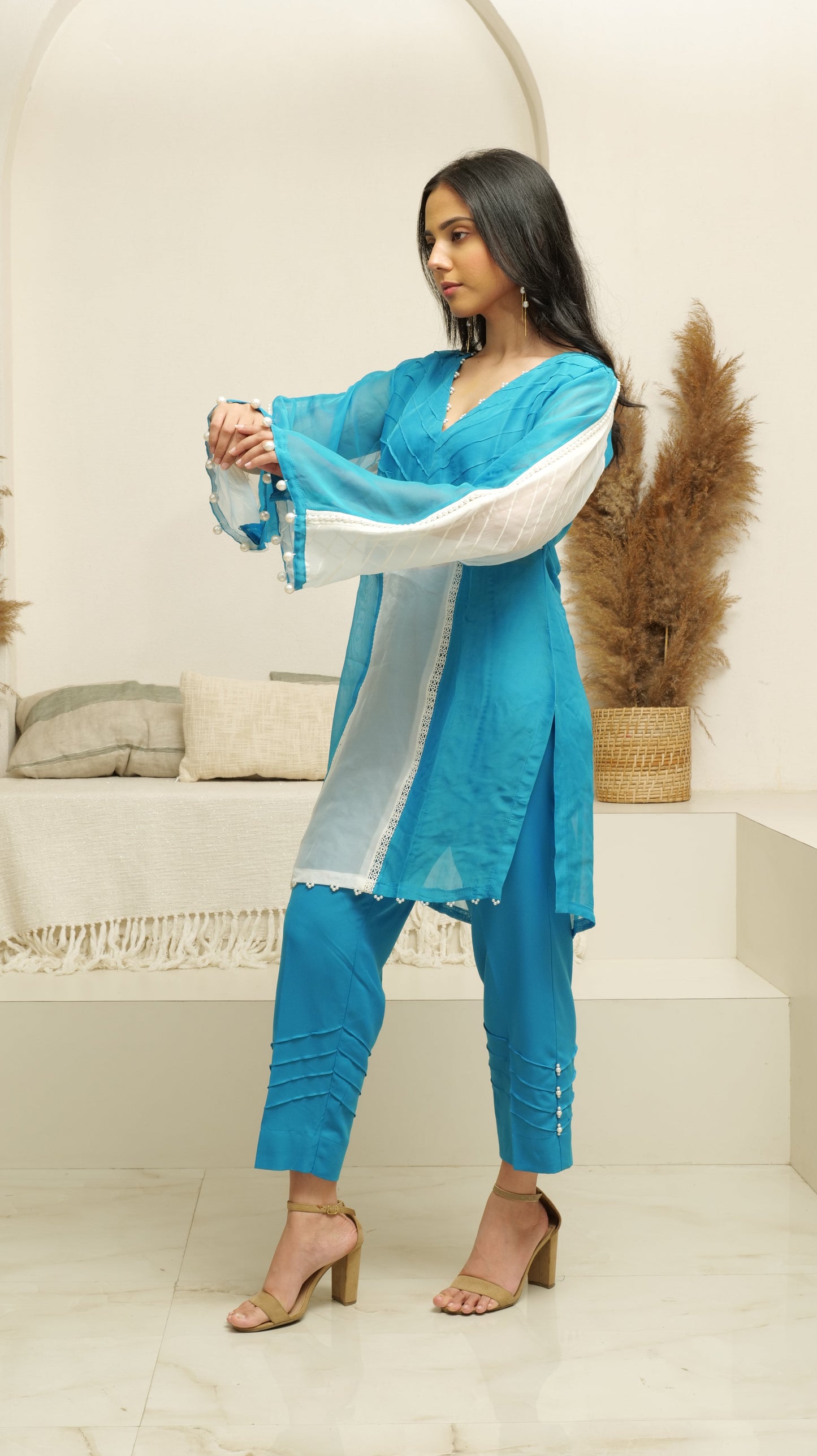 MEHNOOR IMPERIAL BLUE ORGANZA SET