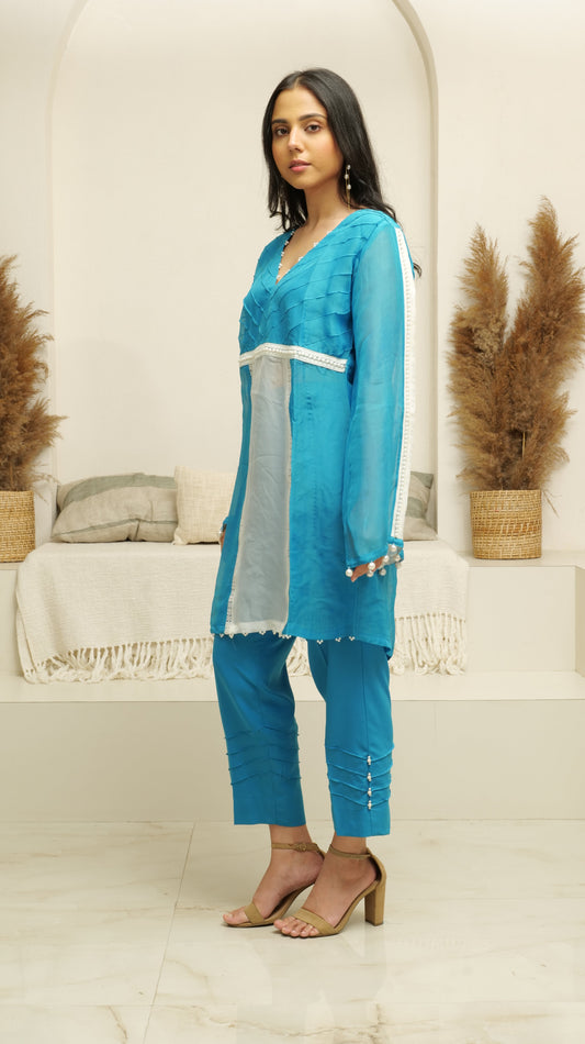 MEHNOOR IMPERIAL BLUE ORGANZA SET