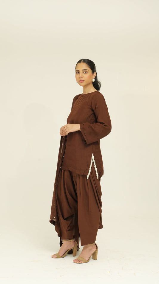 Chamak Chocolate brown organza set