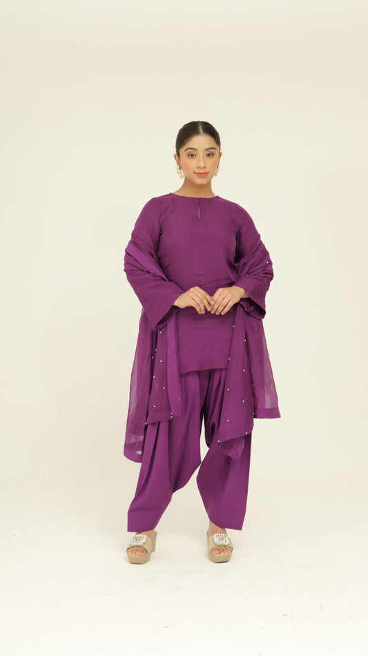Chamak Purple organza set