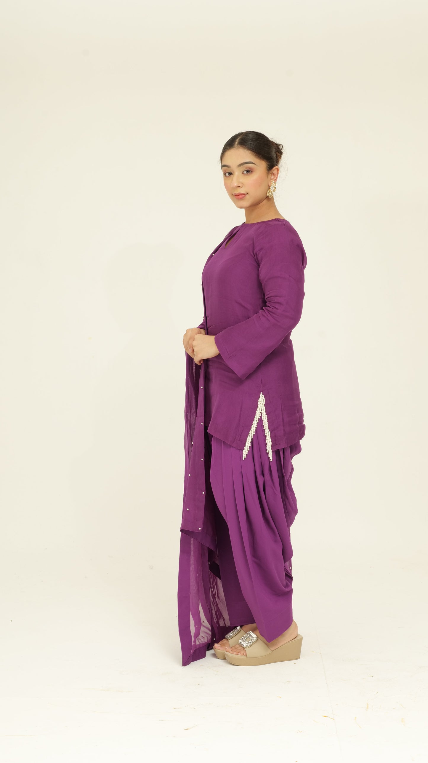 Chamak Purple organza set